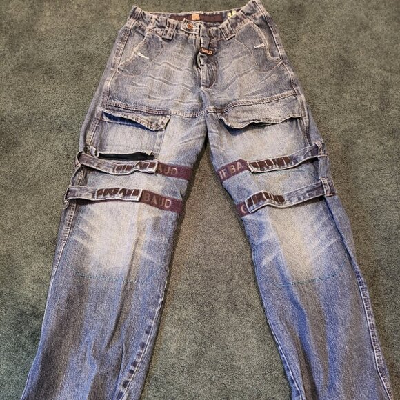 Vintage Le Jean De Marithe Francois Girbaud Shuttle Strap Denim Jeans Cargo 30 - Picture 1 of 8